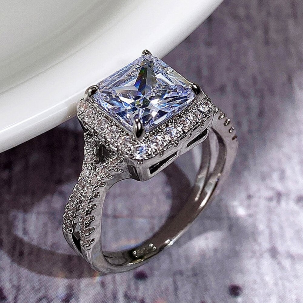 🍁925 Silver Plated High Quality Proposal Noble CZ Wedding Ring, MARR9427
